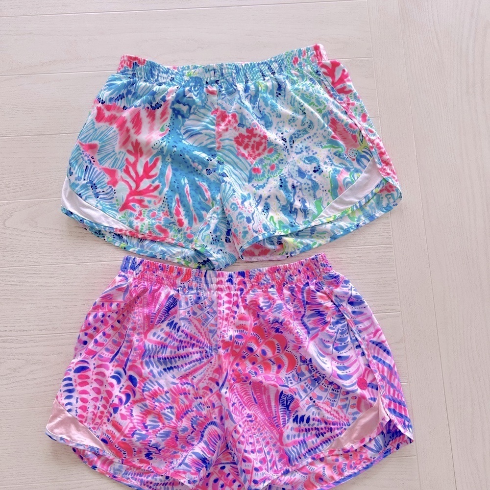 Lilly Pulitzer Athletic Shorts in Pink and Blue with Tropical Print